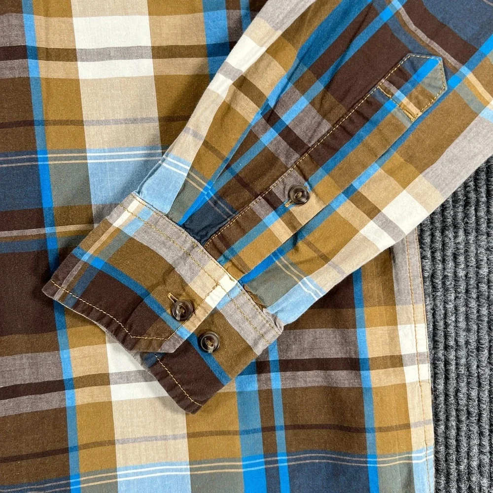 The North Face Shirt Mens Medium Brown Plaid Long Sleeve Button Up‎ Outdoor Camp